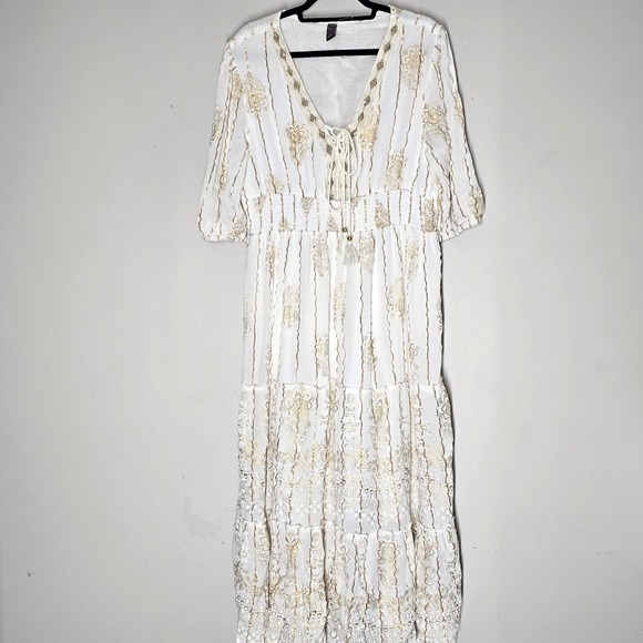 Anthropologie Dresses & Skirts - Anthropologie Me 2 Magic Floral Metallic Ivory Gold Tiered Maxi Dress 2X
